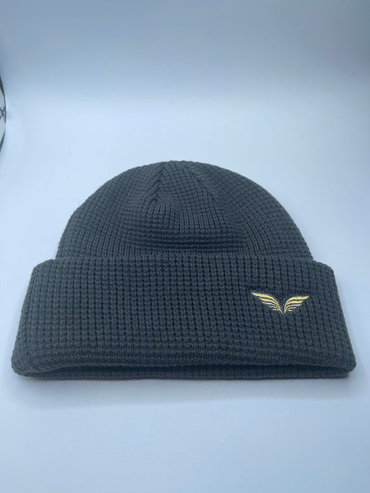 Golfeur Charcoal with Gold Logo Waffle Beanie