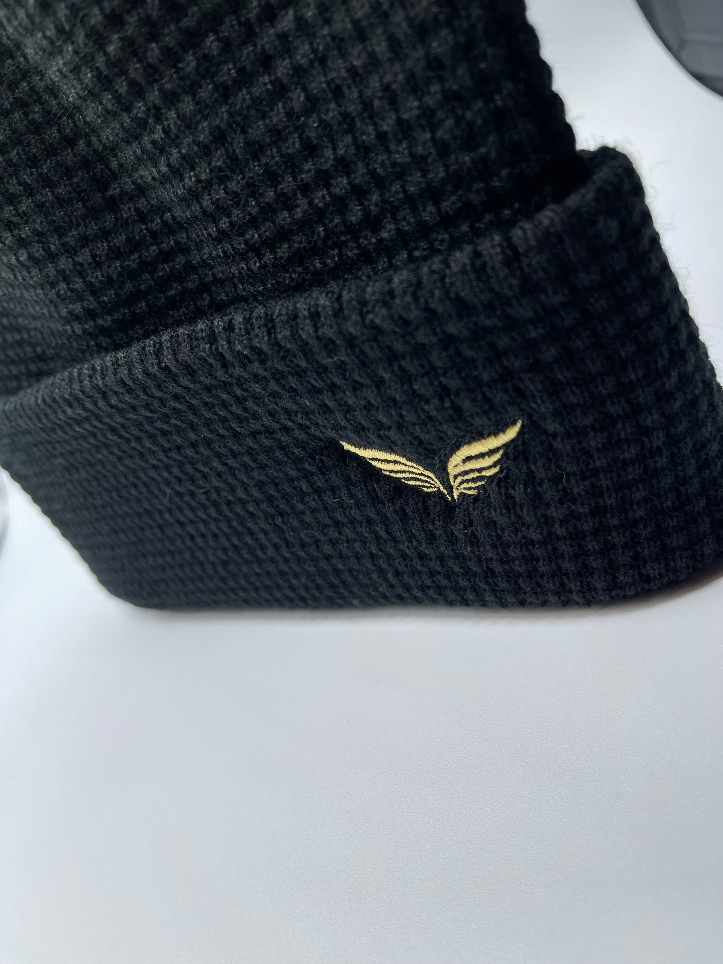 Golfeur Black with Gold Logo Waffle Beanie