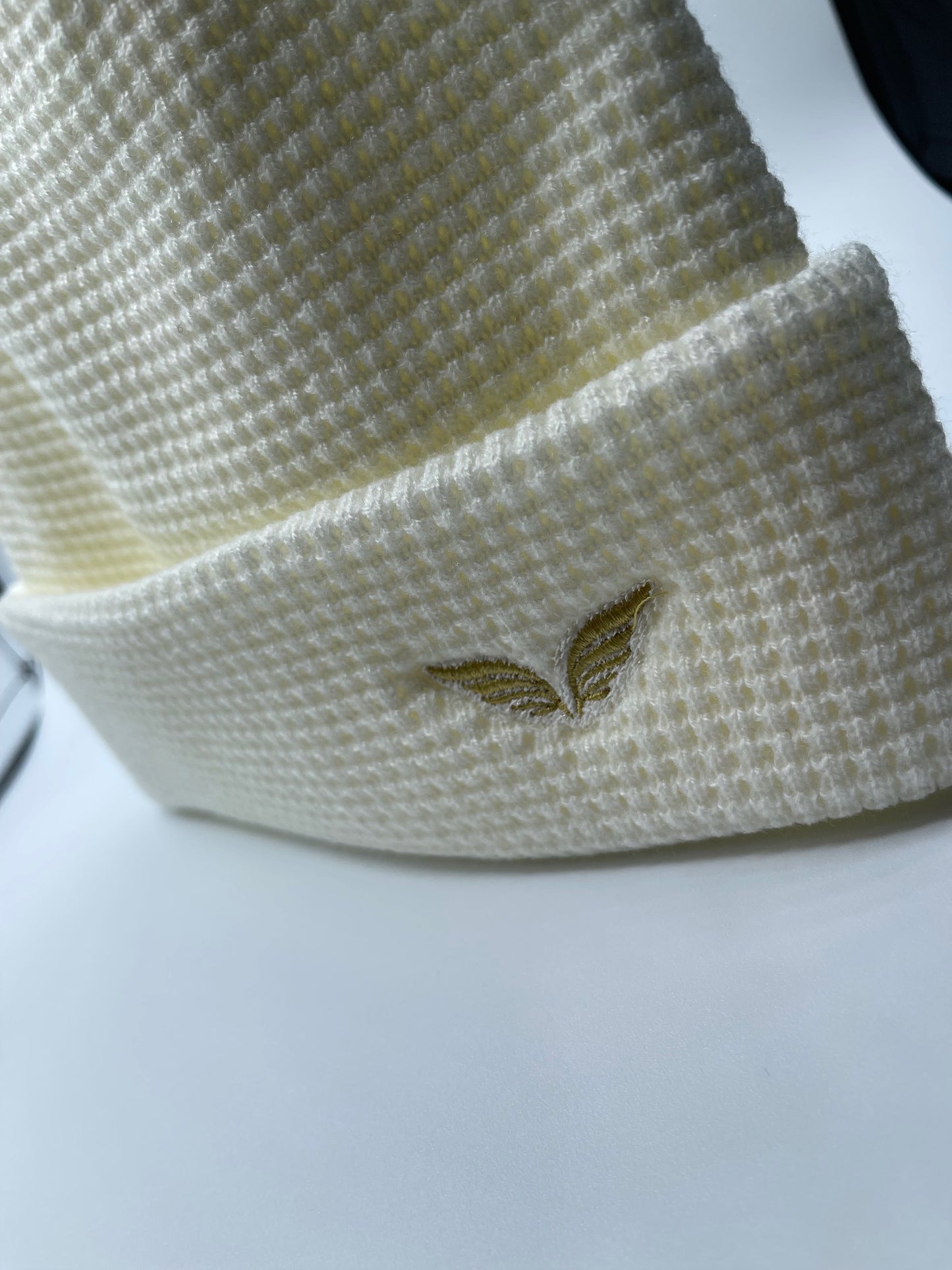 Golfeur White with Gold Logo Waffle Beanie